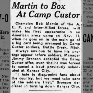 Martin to box at Camp Custer